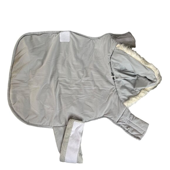Pet Dog Coat With Faux-Fur Hood Light Gray Size Large - Picture 2 of 9